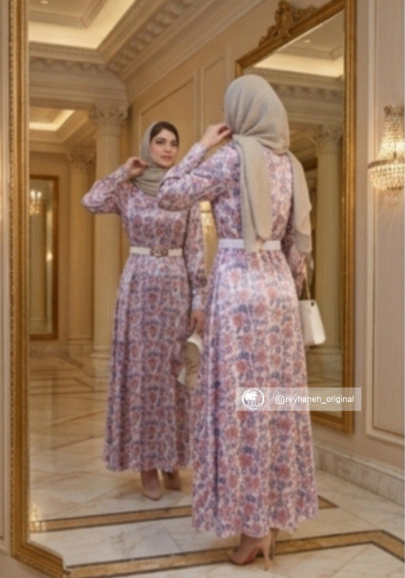 پیراهن بلند ساتن ابریشم پرنیان طرح اسلیمی