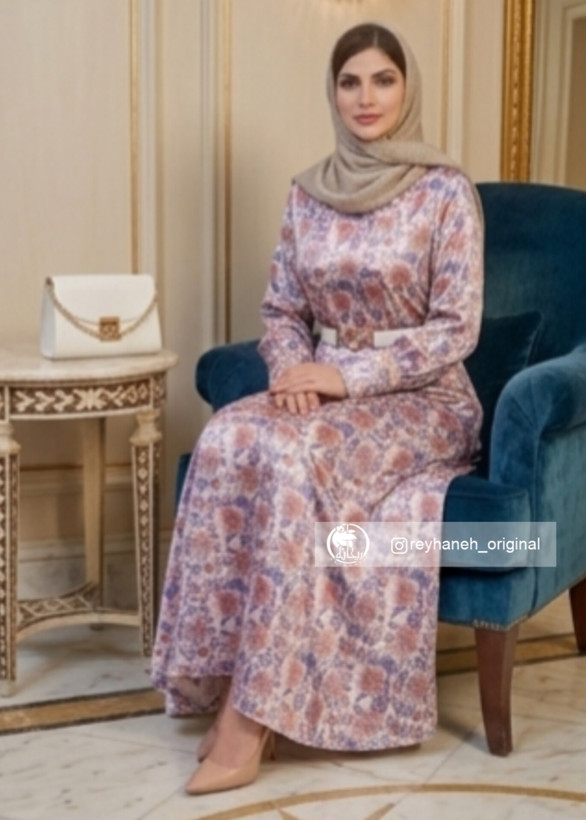 پیراهن بلند ساتن ابریشم پرنیان طرح اسلیمی